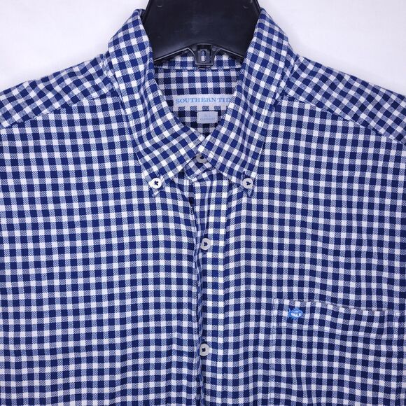 Southern Tide Shirt Mens Large Gingham Navy, White Classic Fit - Picture 1 of 11